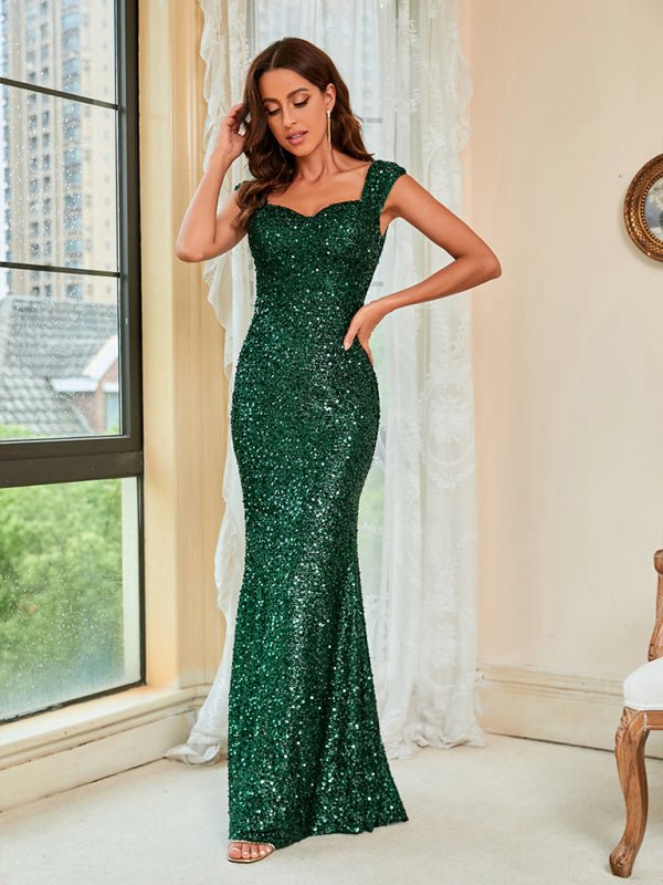 Sparkly Sequin Bodycon Maxi Dress With Sweetheart Neckline - ElegantAlpha®