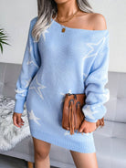 Star Straight neck off shoulder wool dress knitted dress - ElegantAlpha®