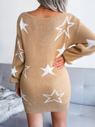 Star Straight neck off shoulder wool dress knitted dress - ElegantAlpha®