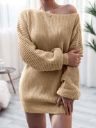 Straight neck casual loose knit wool dress - ElegantAlpha®