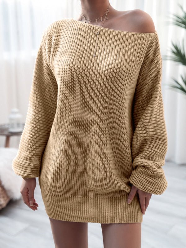 Straight neck casual loose knit wool dress - ElegantAlpha®