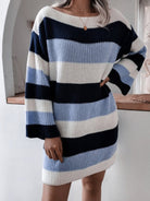 Straight neck off shoulder knitted wool dress - ElegantAlpha®