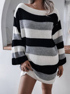 Straight neck off shoulder knitted wool dress - ElegantAlpha®