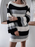 Straight neck off shoulder knitted wool dress - ElegantAlpha®