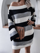 Straight neck off shoulder knitted wool dress - ElegantAlpha®