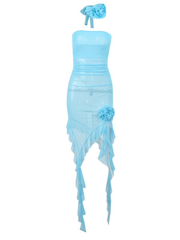 Strapless Asymmetric Ruffle Mini Dress - ElegantAlpha®