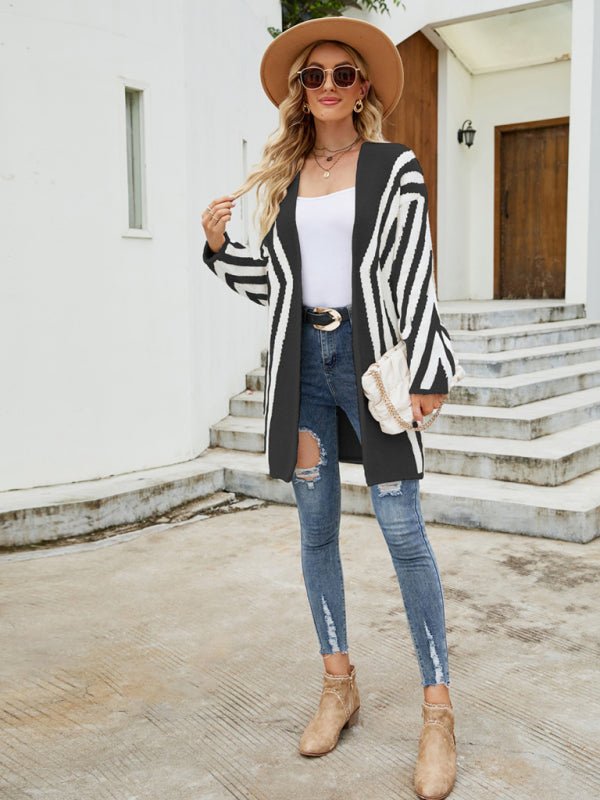 Stripe Print Long Knit Cardigan - ElegantAlpha®