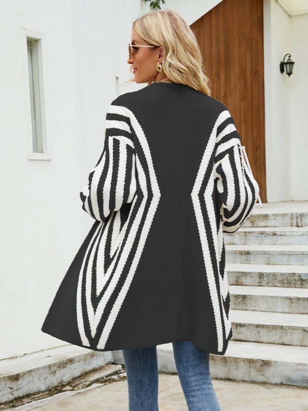 Stripe Print Long Knit Cardigan - ElegantAlpha®