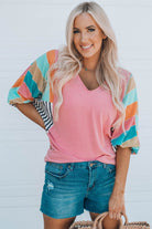 Striped Dolman Sleeve V-Neck Top - ElegantAlpha®