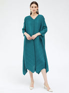 Three Quarter Length Sleeves A Line Midi Dress - ElegantAlpha®