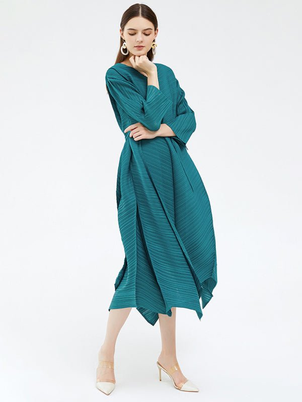 Three Quarter Length Sleeves A Line Midi Dress - ElegantAlpha®