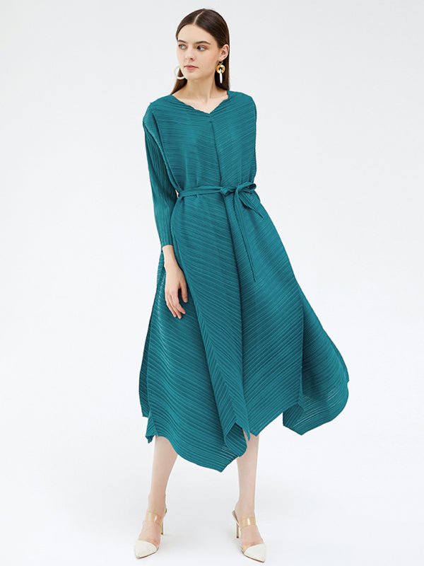 Three Quarter Length Sleeves A Line Midi Dress - ElegantAlpha®