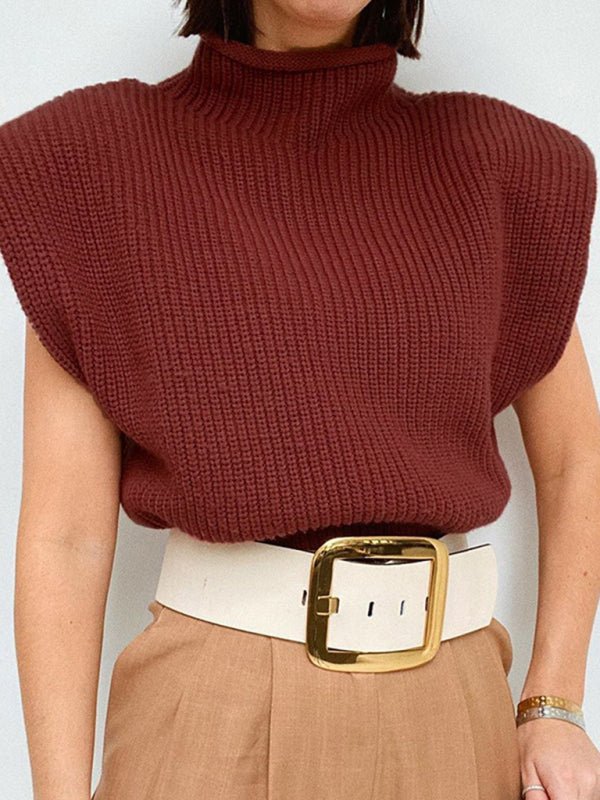 Turtleneck short-sleeved sweater top - ElegantAlpha®