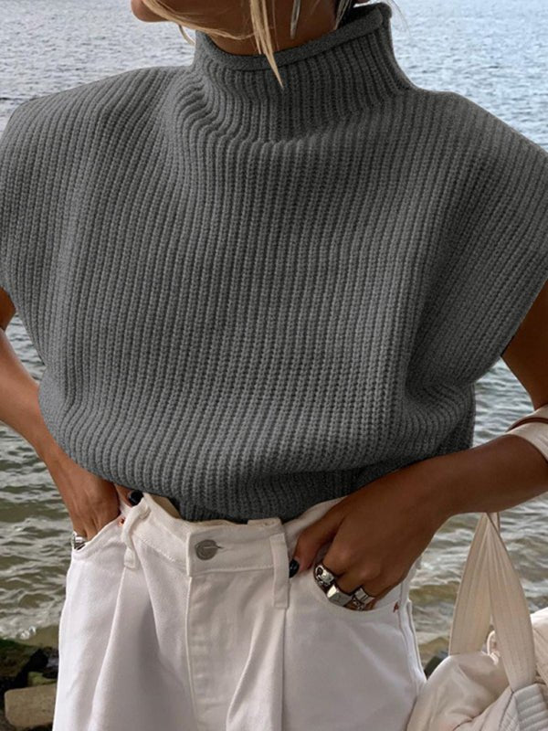 Turtleneck short - sleeved sweater top - ElegantAlpha