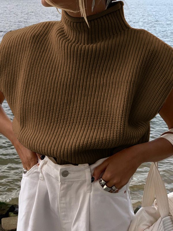 Turtleneck short - sleeved sweater top - ElegantAlpha