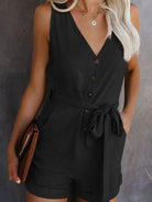 V-Neck Button-Up Sleeveless Jumpsuit - ElegantAlpha®