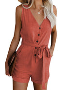 V-Neck Button-Up Sleeveless Jumpsuit - ElegantAlpha®