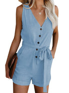 V-Neck Button-Up Sleeveless Jumpsuit - ElegantAlpha®