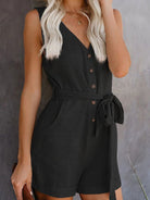 V-Neck Button-Up Sleeveless Jumpsuit - ElegantAlpha®