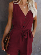 V-Neck Button-Up Sleeveless Jumpsuit - ElegantAlpha®