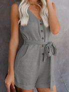 V-Neck Button-Up Sleeveless Jumpsuit - ElegantAlpha®