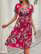 V-neck floral print short-sleeved dress - ElegantAlpha®