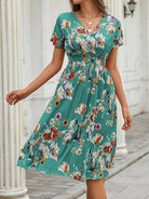 V-neck floral print short-sleeved dress - ElegantAlpha®