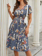 V-neck floral print short-sleeved dress - ElegantAlpha®