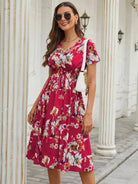 V-neck floral print short-sleeved dress - ElegantAlpha®