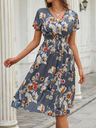 V-neck floral print short-sleeved dress - ElegantAlpha®