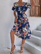 V-neck floral print short-sleeved dress - ElegantAlpha®