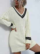 V-neck long bottoming knitted sweater dress - ElegantAlpha®