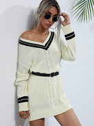 V-neck long bottoming knitted sweater dress - ElegantAlpha®