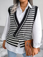 V-Neck Striped Knit Tank Top Cardigan - ElegantAlpha®