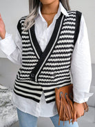 V-Neck Striped Knit Tank Top Cardigan - ElegantAlpha®