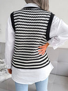 V-Neck Striped Knit Tank Top Cardigan - ElegantAlpha®