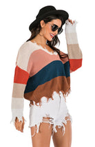 V-Neck Striped Stitching Sweater - ElegantAlpha®