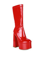 VINKELE Patent PU Platform Heeled Calf Boots - ElegantAlpha®