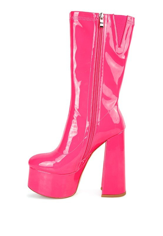 VINKELE Patent PU Platform Heeled Calf Boots - ElegantAlpha®