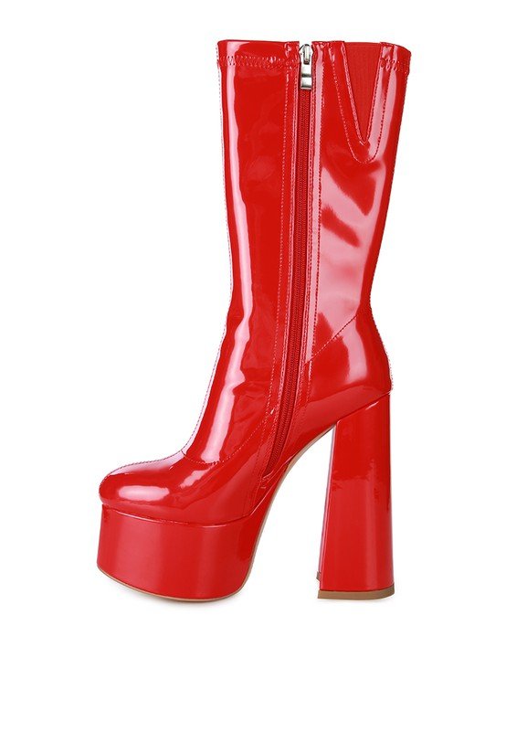 VINKELE Patent PU Platform Heeled Calf Boots - ElegantAlpha®