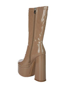 VINKELE Patent PU Platform Heeled Calf Boots - ElegantAlpha®