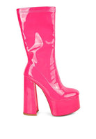 VINKELE Patent PU Platform Heeled Calf Boots - ElegantAlpha®