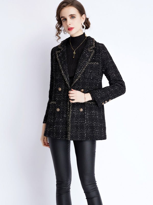 W-Small fragrant wind long sleeve tweed tartan jacket - ElegantAlpha®