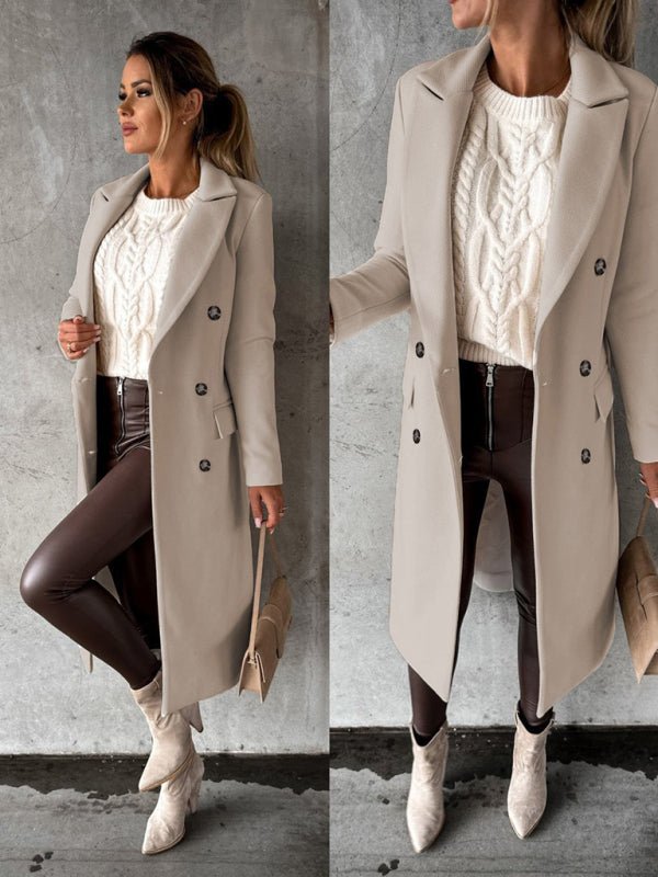 Women’s Classy Business Casual Overcoat With Button Fastens And Front Pockets - ElegantAlpha®