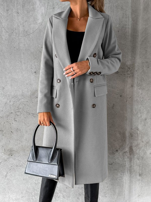 Women’s Classy Business Casual Overcoat With Button Fastens And Front Pockets - ElegantAlpha®