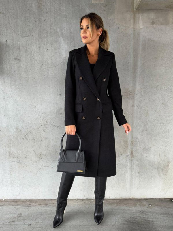 Women’s Classy Business Casual Overcoat With Button Fastens And Front Pockets - ElegantAlpha®