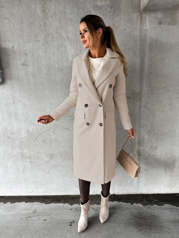 Women’s Classy Business Casual Overcoat With Button Fastens And Front Pockets - ElegantAlpha®