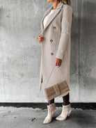 Women’s Classy Business Casual Overcoat With Button Fastens And Front Pockets - ElegantAlpha®