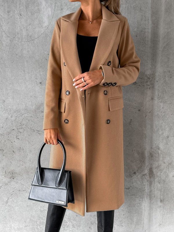 Women’s Classy Business Casual Overcoat With Button Fastens And Front Pockets - ElegantAlpha®