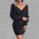 Women's Cross V-neck wool dress - ElegantAlpha®